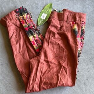 FARM Rio Rust Red “carrot” Trousers with Multicolor Fringe Trim